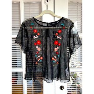 Forever 21 mesh floral crop t-shirt